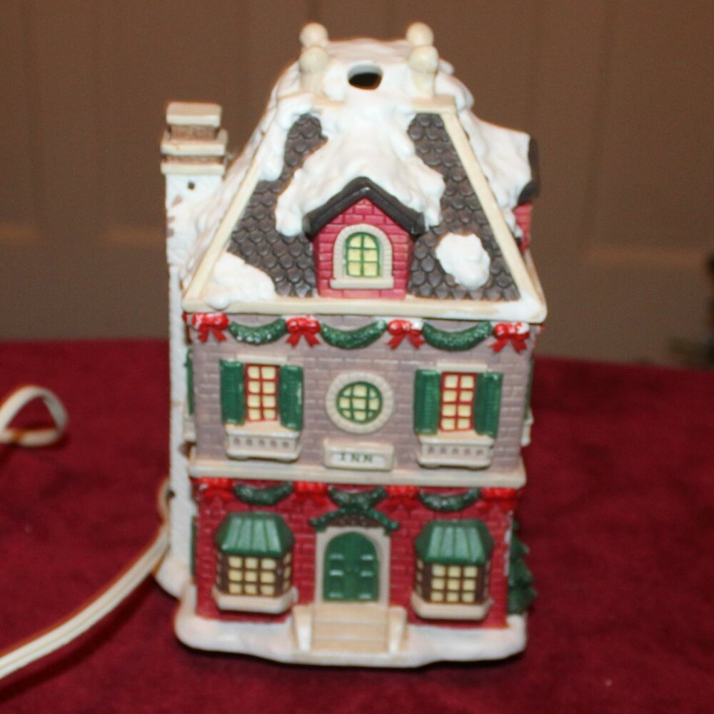Vintage Porcelain Christmas Village three-story-Electric Potpourri Warmer